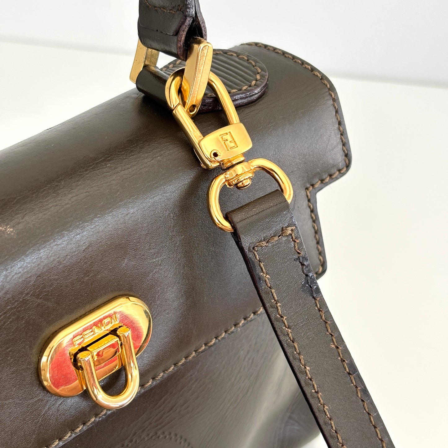 FENDI Leather Janus Mini Olive Green