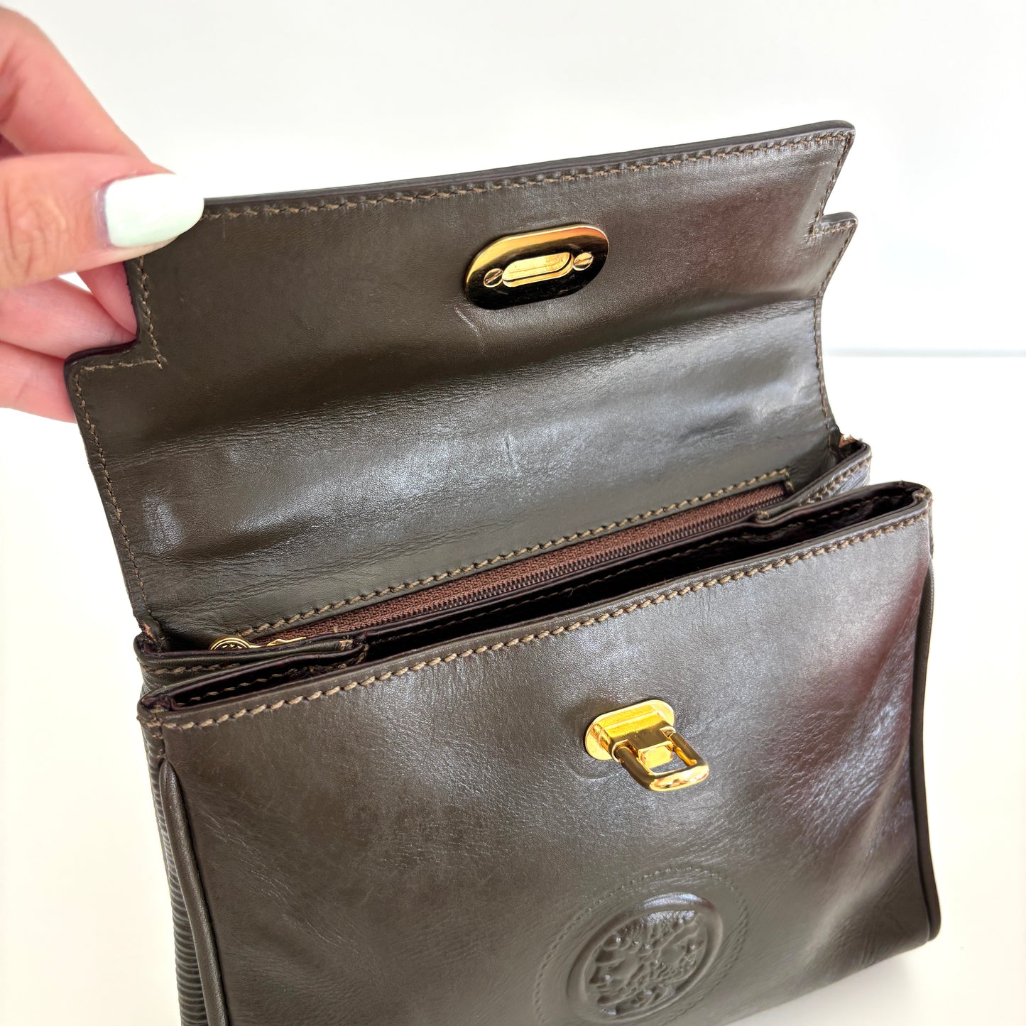 FENDI Leather Janus Mini Olive Green