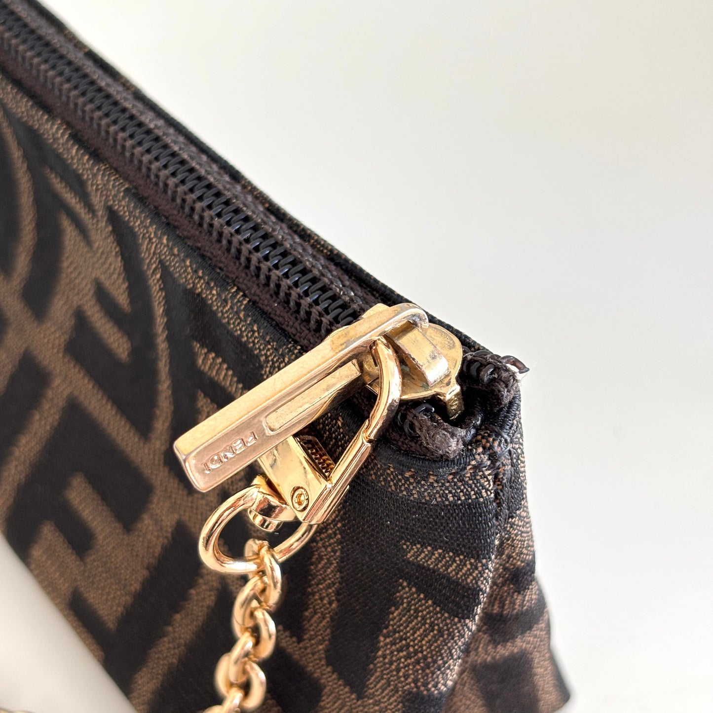 FENDI Zucca Canvas Mini Pouch with Chain