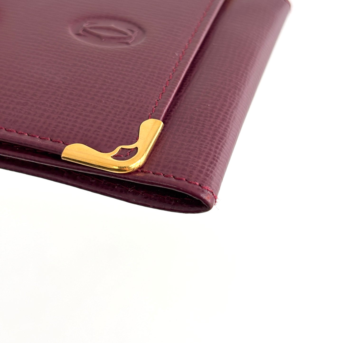 CARTIER Leather Coin Purse Square Burgundy