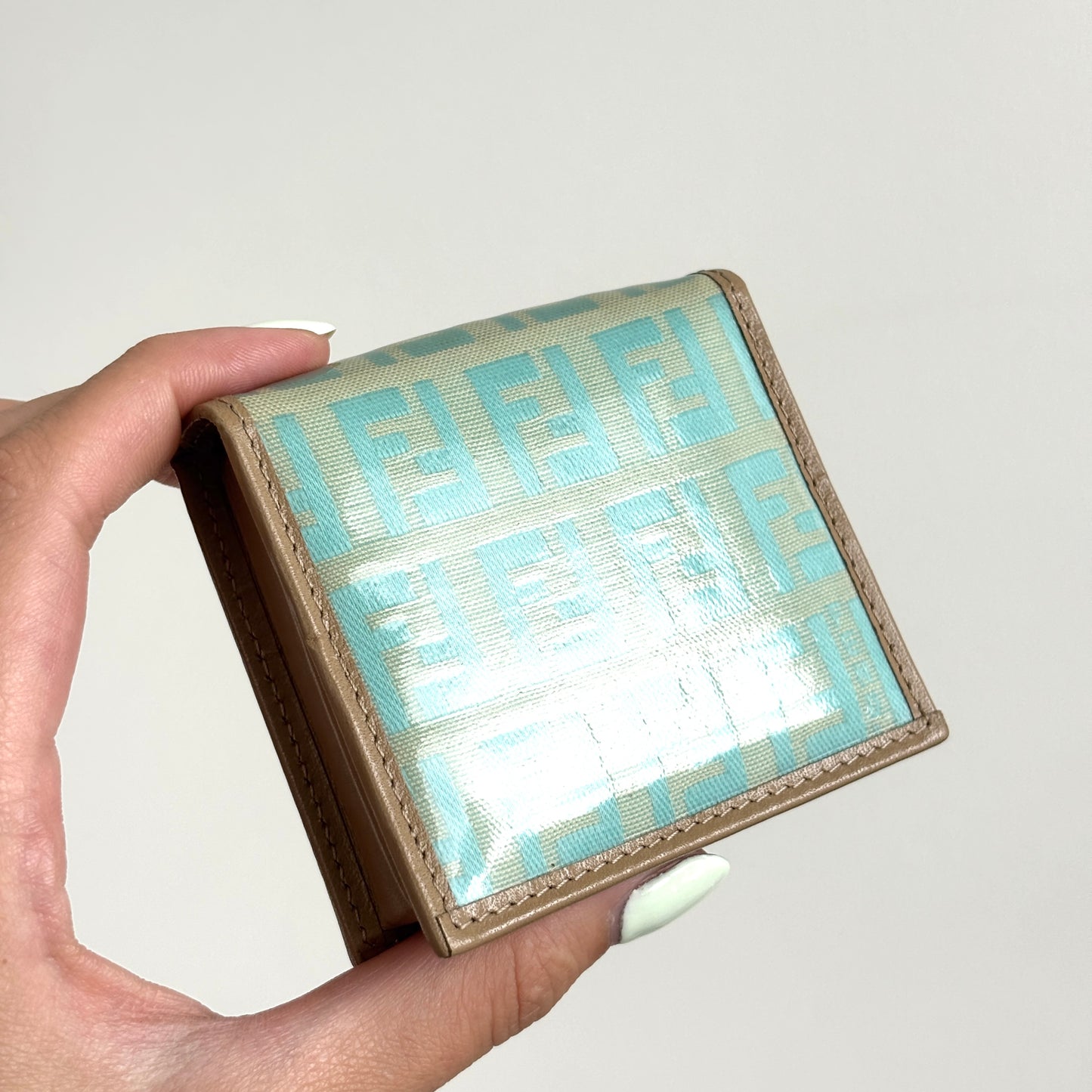 FENDI Zucchino Canvas Coin Purse Aqua