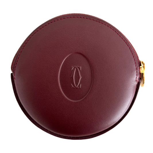 CARTIER Leather Coin Purse Round Burgundy