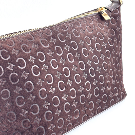 CELINE Macadam Suede Shoulder Bag Brown