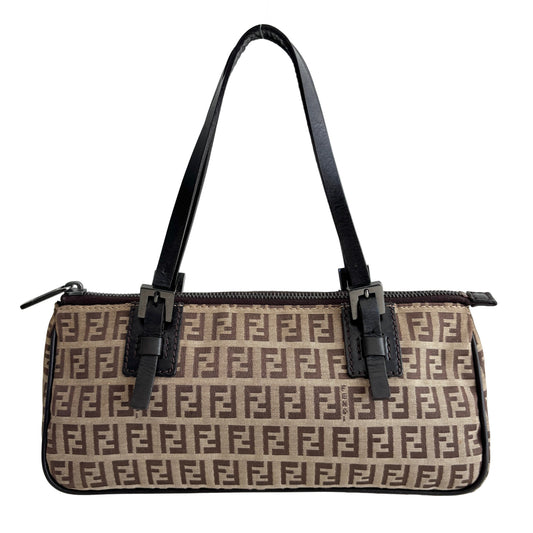 FENDI Zucchino Canvas Mini Shoulder Bag Brown