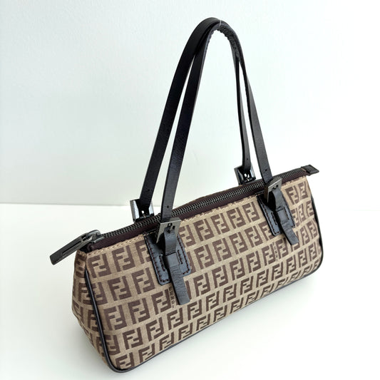 FENDI Zucchino Canvas Mini Shoulder Bag Brown