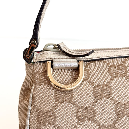 GUCCI Monogram Canvas Abbey Pochette Beige/Silver
