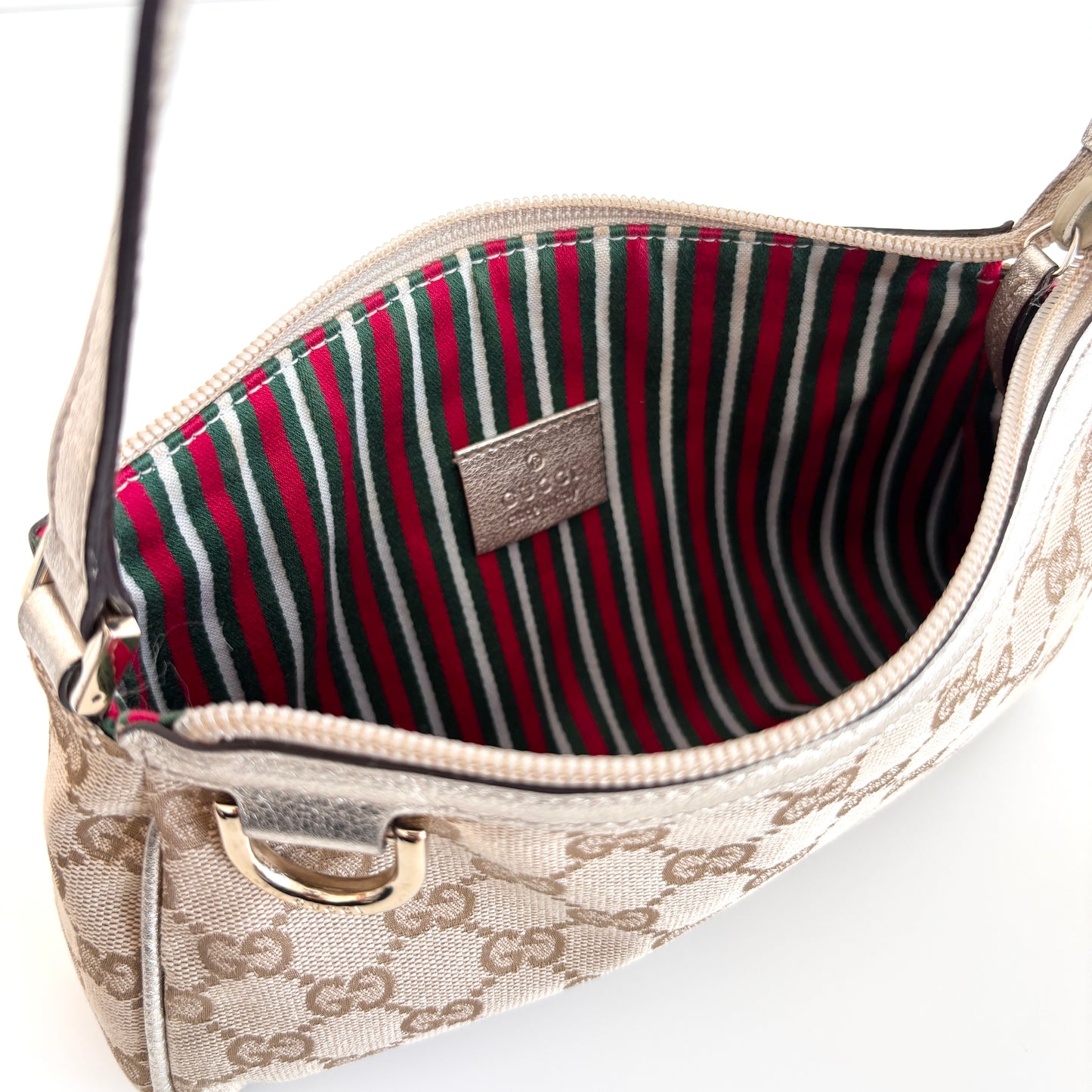 GUCCI Monogram Canvas Abbey Pochette Beige/Silver