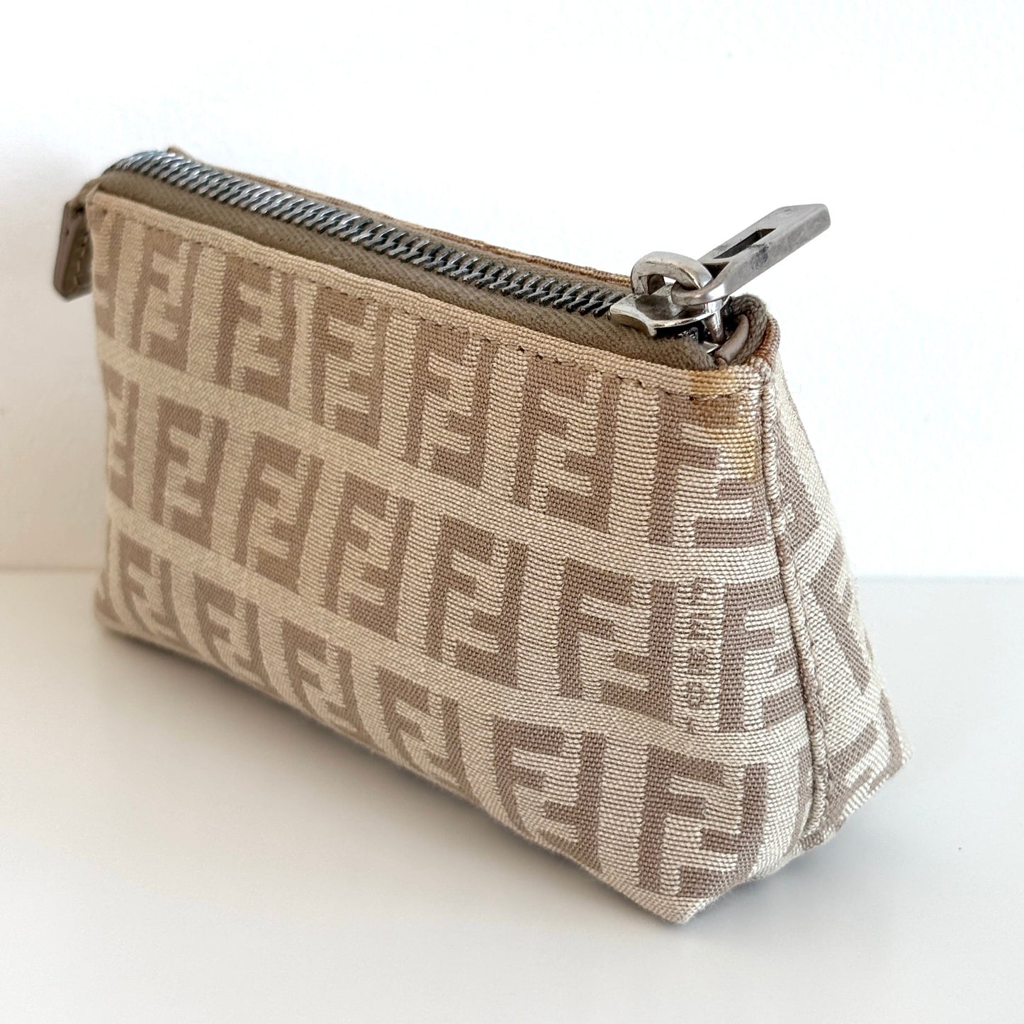 FENDI Zucchino Canvas Mini Pouch Beige