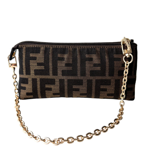 FENDI Zucca Monogram Canvas Mini Pouch Brown