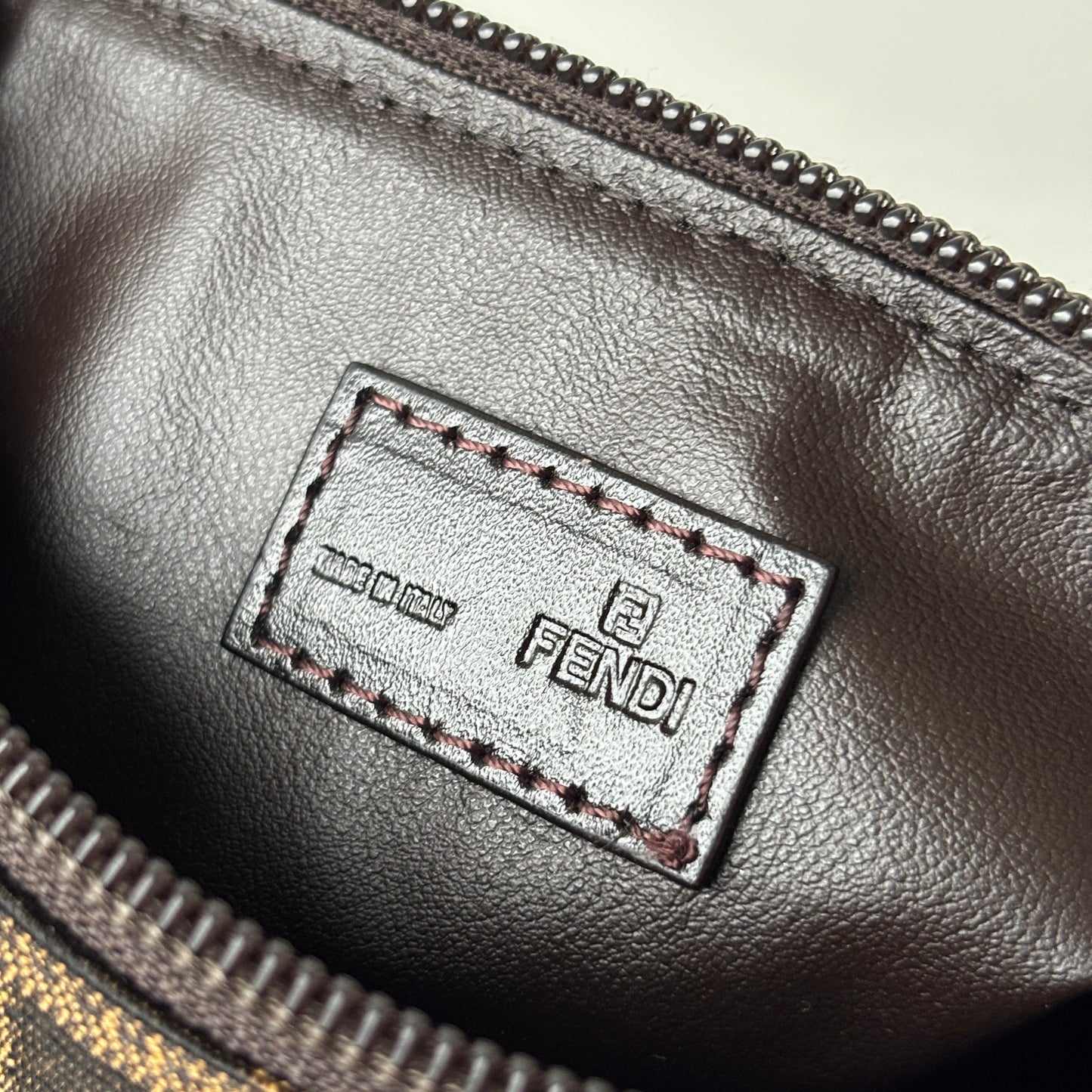 FENDI Zucca Monogram Canvas Mini Pouch Brown
