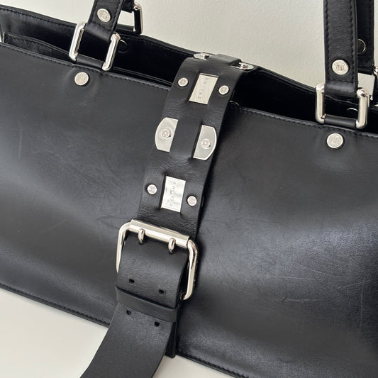 CELINE Metal Plate Buckle Leather Bag Black
