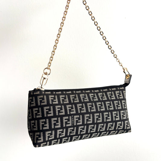 FENDI Zucchino Monogram Canvas Pouch Gray