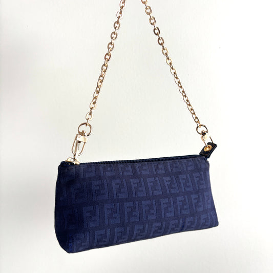 FENDI Zucchino Monogram Canvas Mini Pouch Blue
