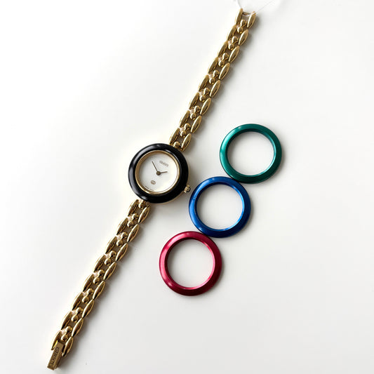 GUCCI Change Bezel Watch Rice Link + 4 Bezels