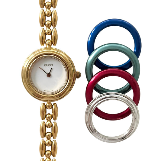 GUCCI Change Bezel Watch Rice Link + 5 Bezels
