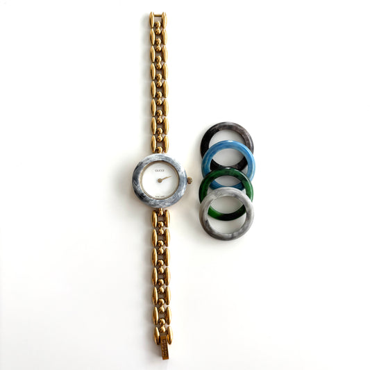 GUCCI Change Bezel Watch Rice Link + 5 Bezels (Rare)