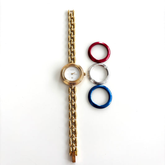 GUCCI Change Bezel Watch Rice Link + 4 Bezels