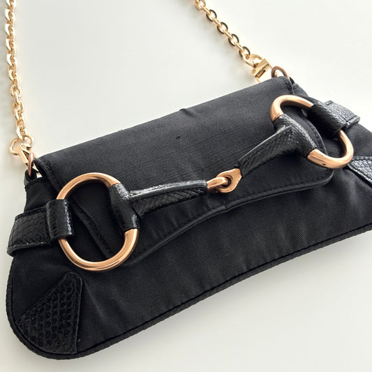 GUCCI Horsebit Canvas Mini Bag Black
