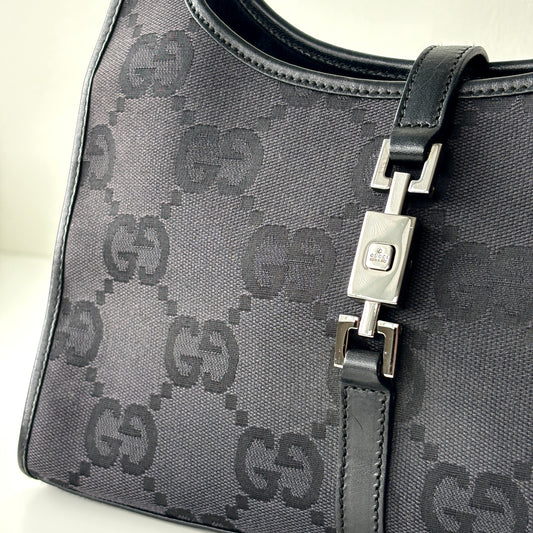 GUCCI Monogram Canvas Jackie Bardot Black