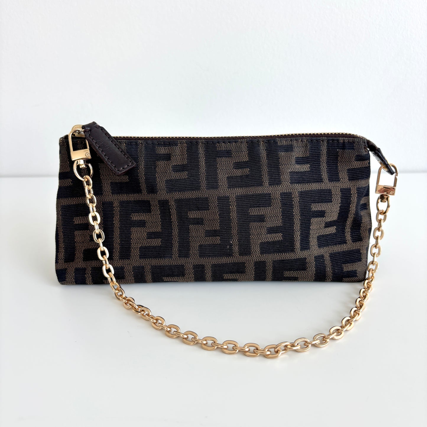 FENDI Zucca Canvas Pouch with Chain