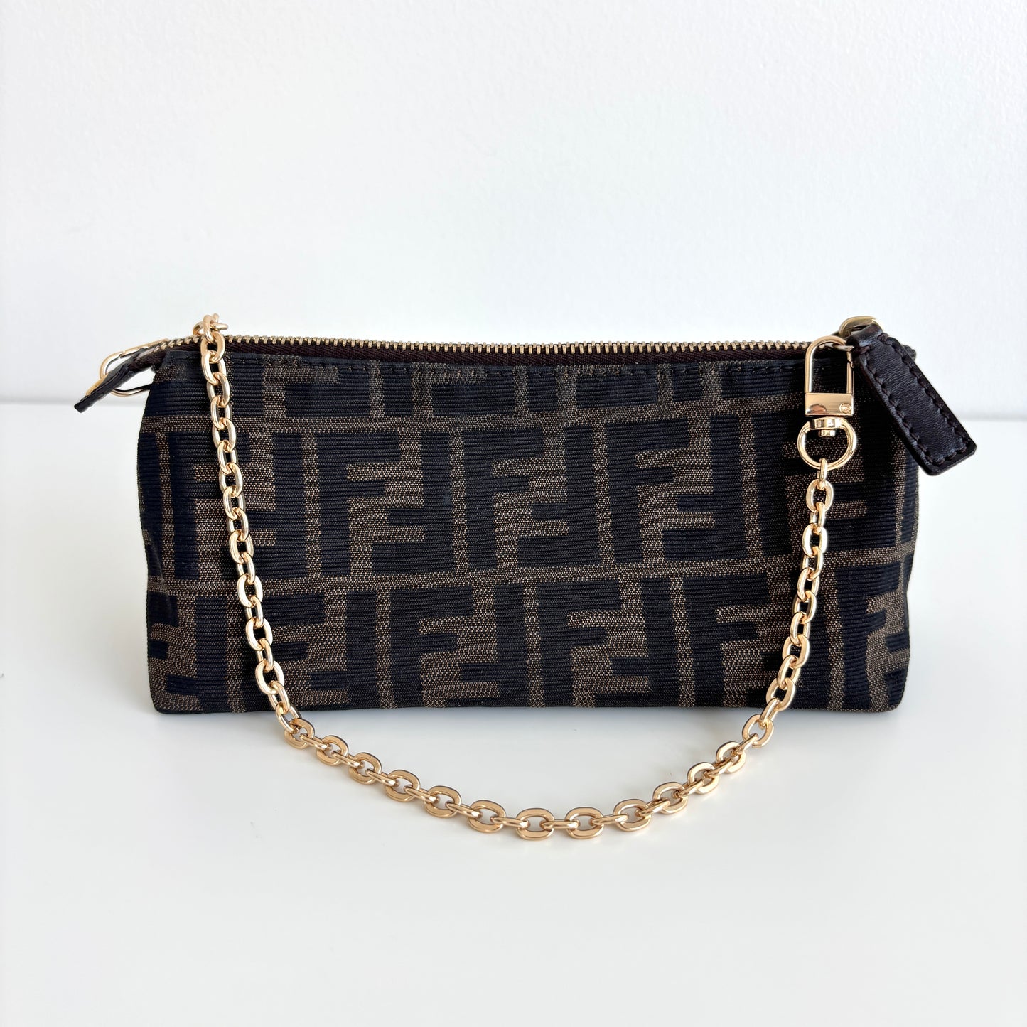 FENDI Zucca Canvas Pouch with Chain