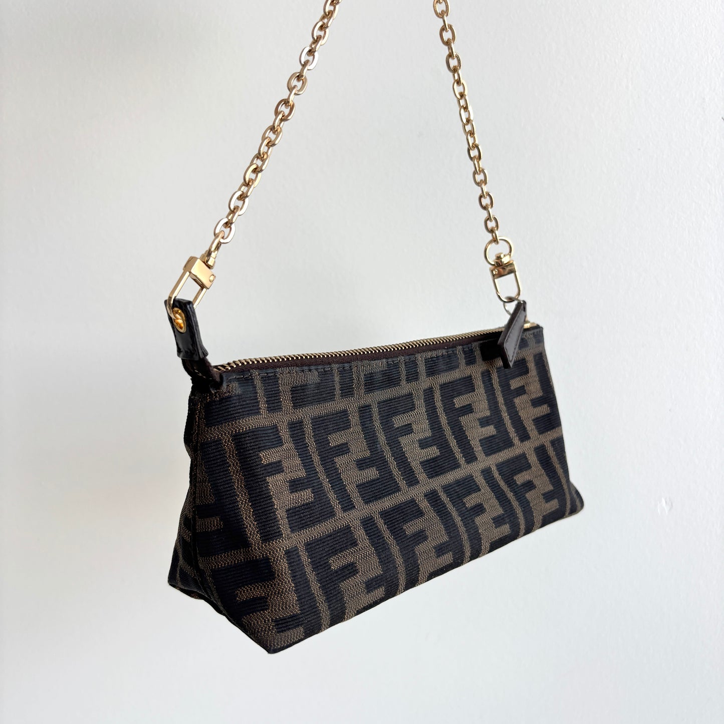 FENDI Zucca Canvas Pouch with Chain