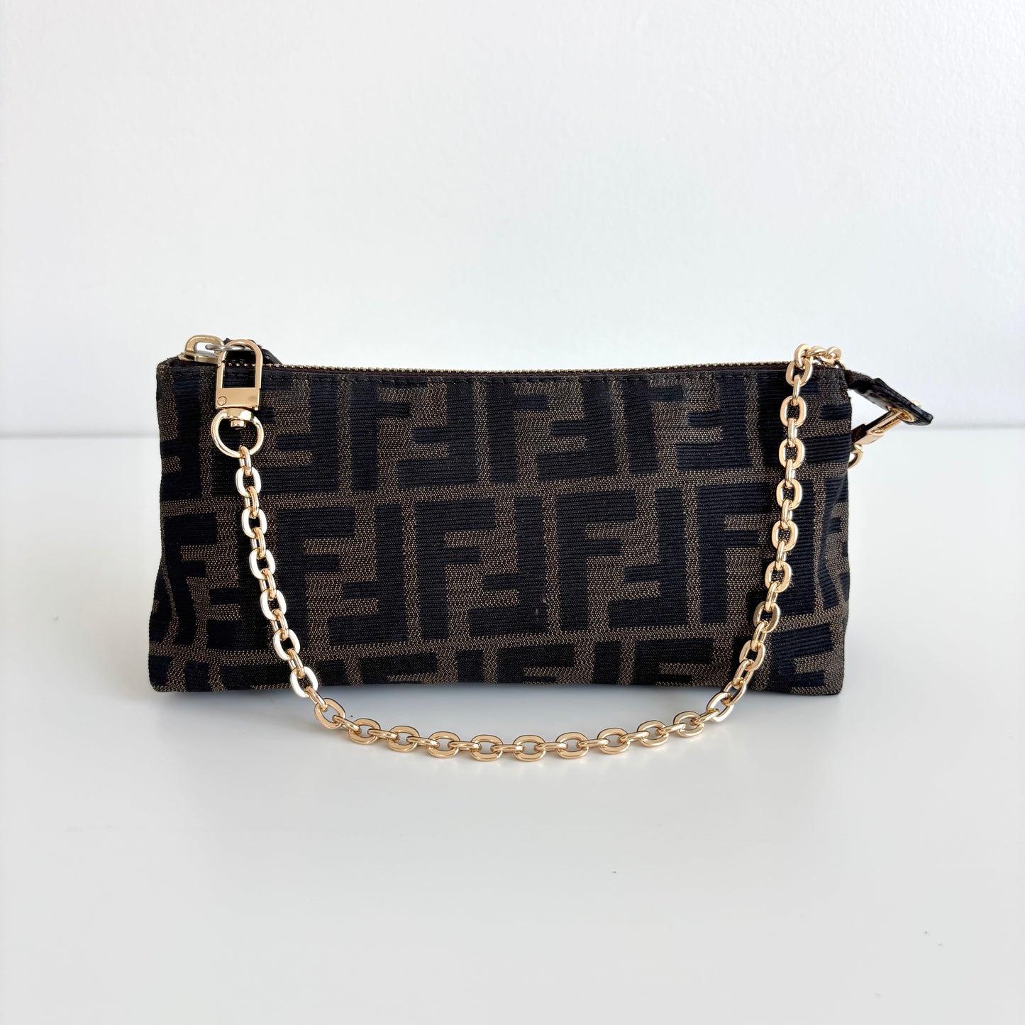 FENDI Zucca Canvas Pouch with Chain