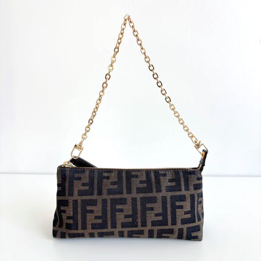 FENDI Zucca Canvas Pouch with Chain