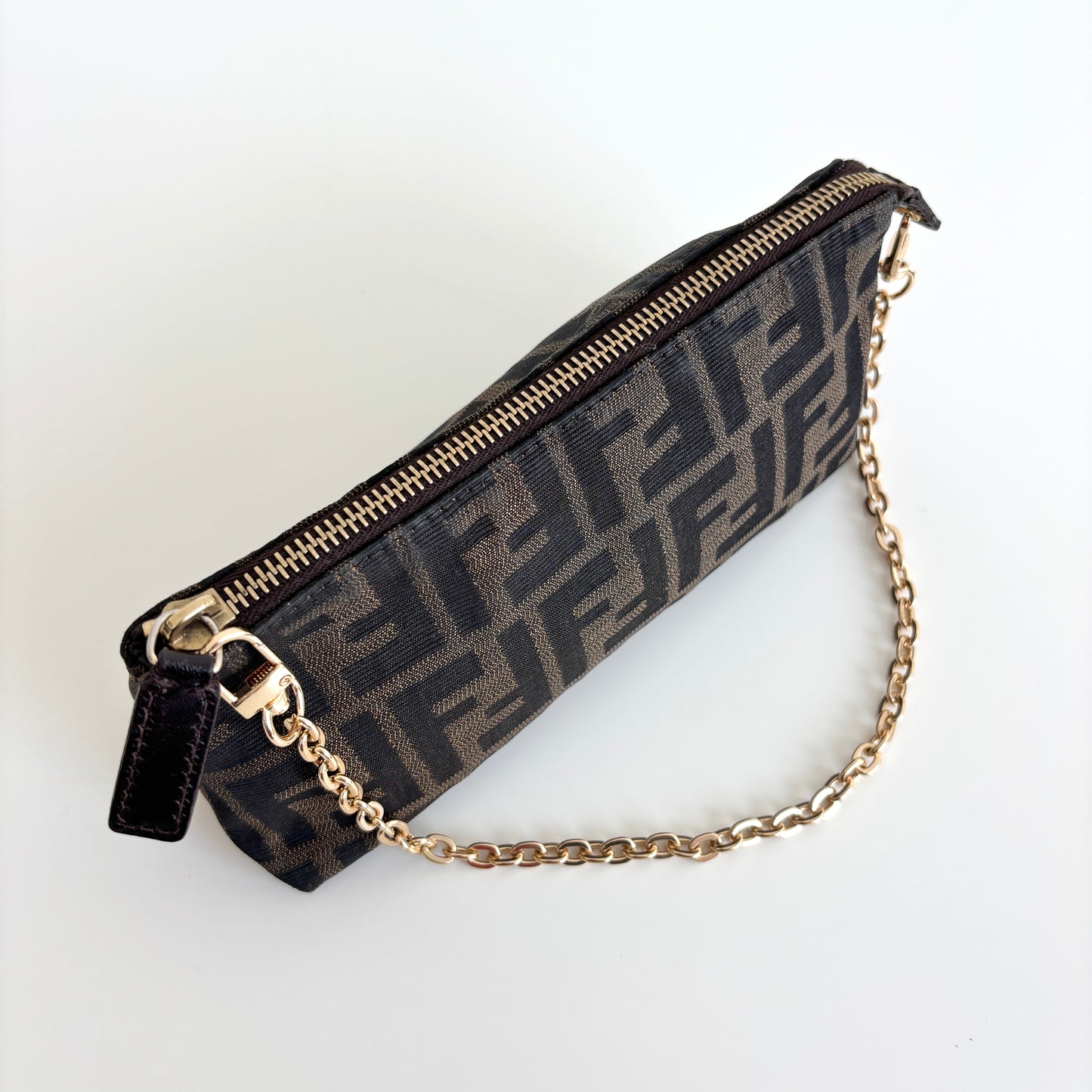 FENDI Zucca Canvas Pouch with Chain