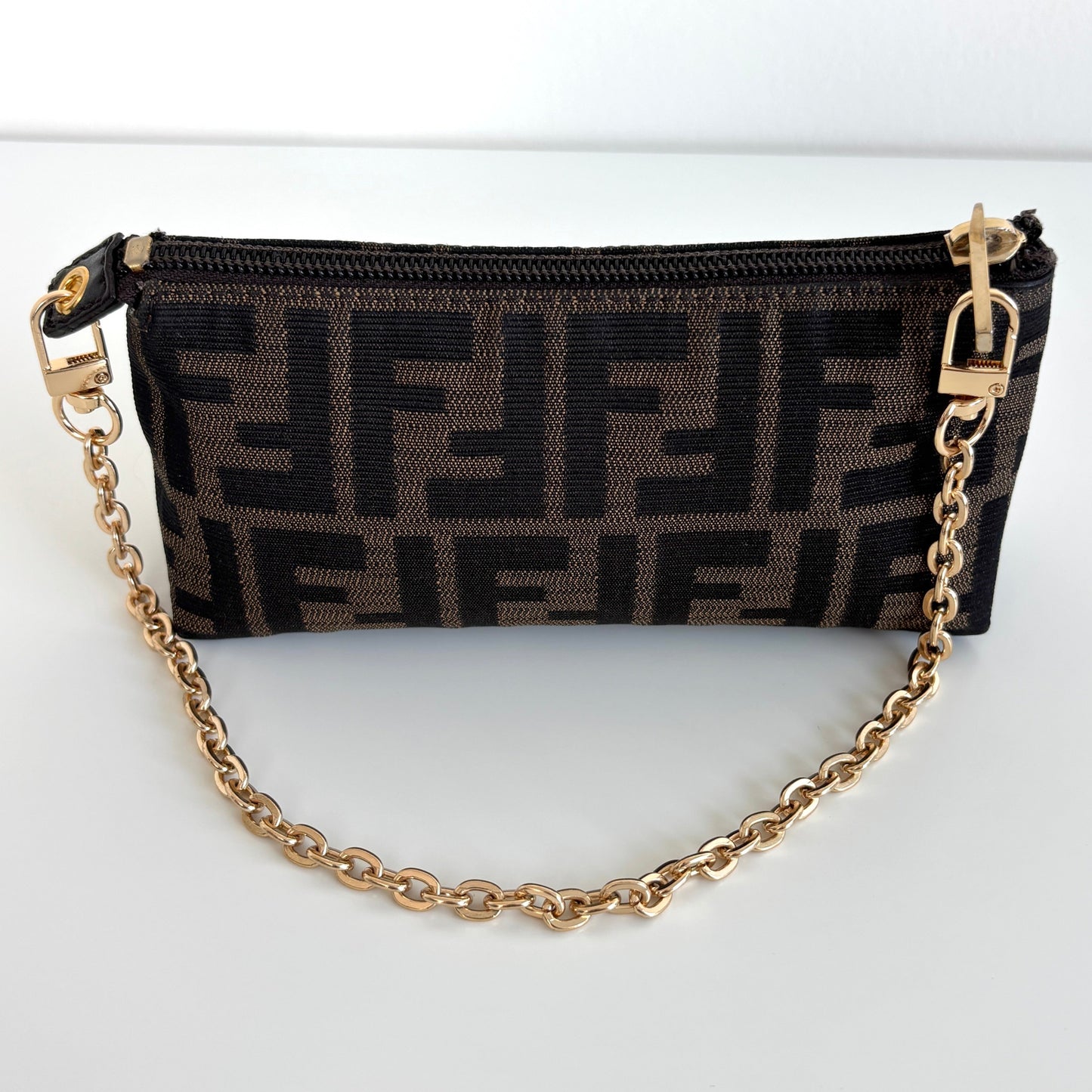 FENDI Zucca Canvas Mini Pouch with Chain