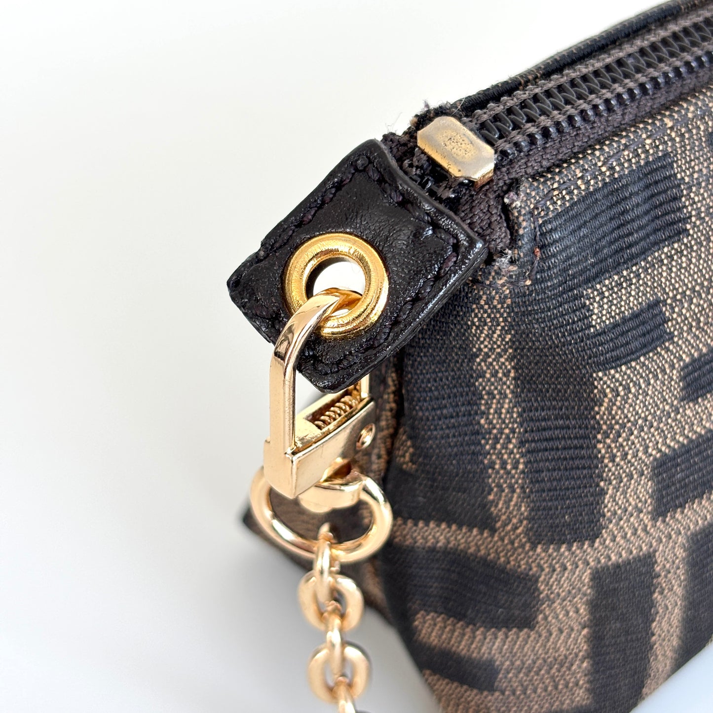 FENDI Zucca Canvas Mini Pouch with Chain