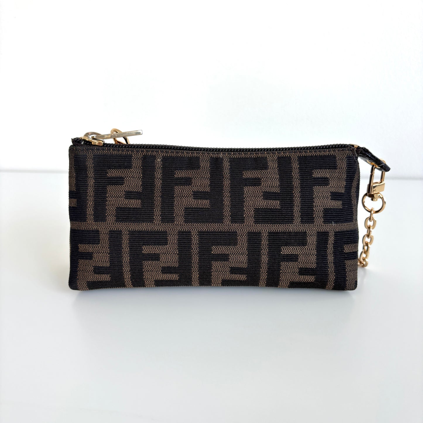 FENDI Zucca Canvas Mini Pouch with Chain