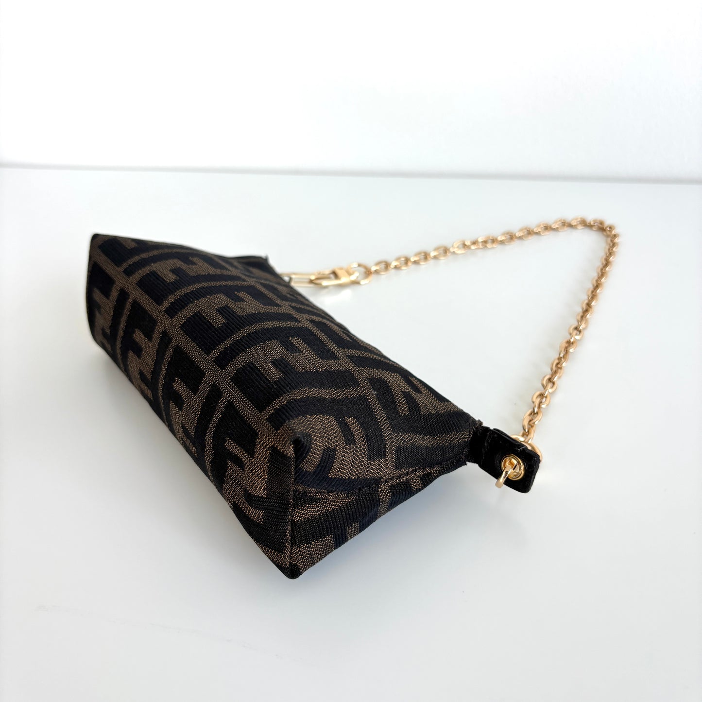 FENDI Zucca Canvas Mini Pouch with Chain