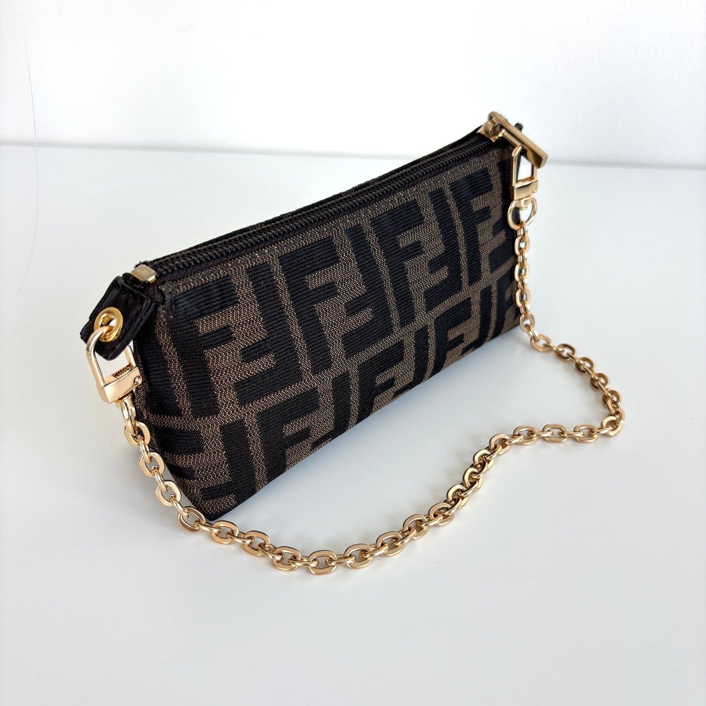 FENDI Zucca Canvas Mini Pouch with Chain