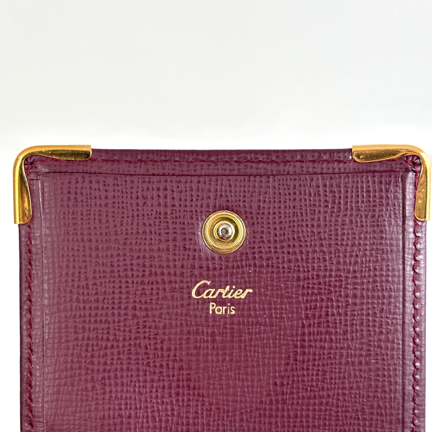 CARTIER Leather Coin Purse Square Burgundy