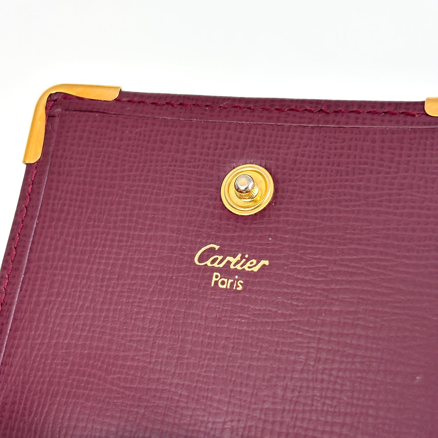 CARTIER Leather Coin Purse Square Burgundy