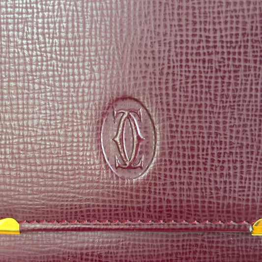 CARTIER Leather Coin Purse Square Burgundy