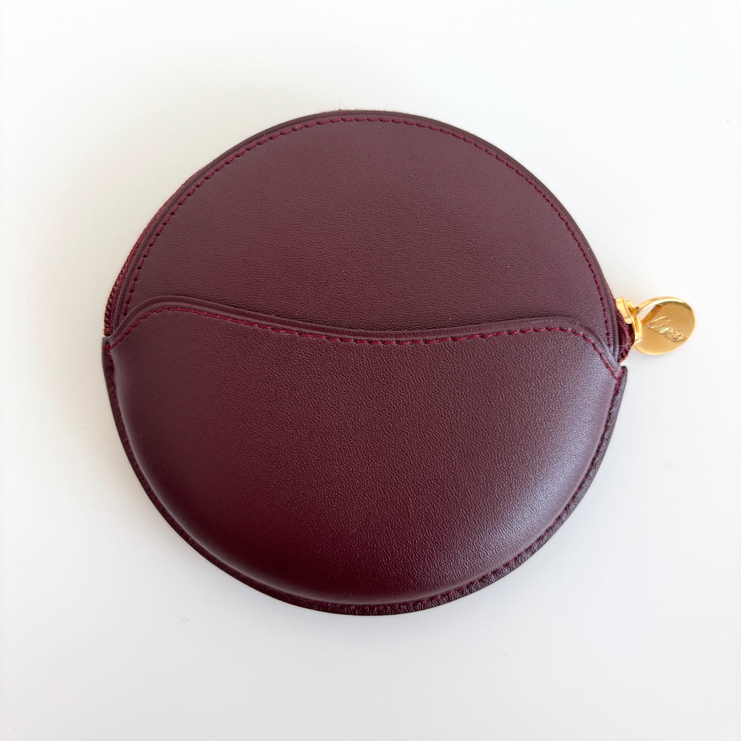 CARTIER Leather Coin Purse Round Burgundy