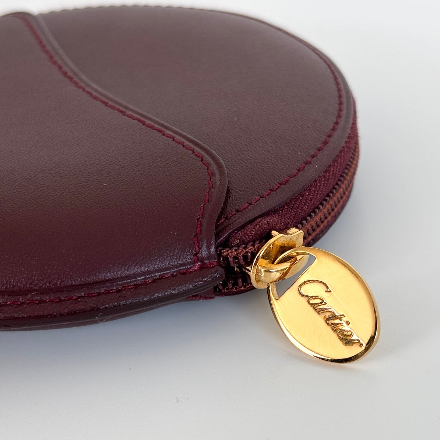 CARTIER Leather Coin Purse Round Burgundy