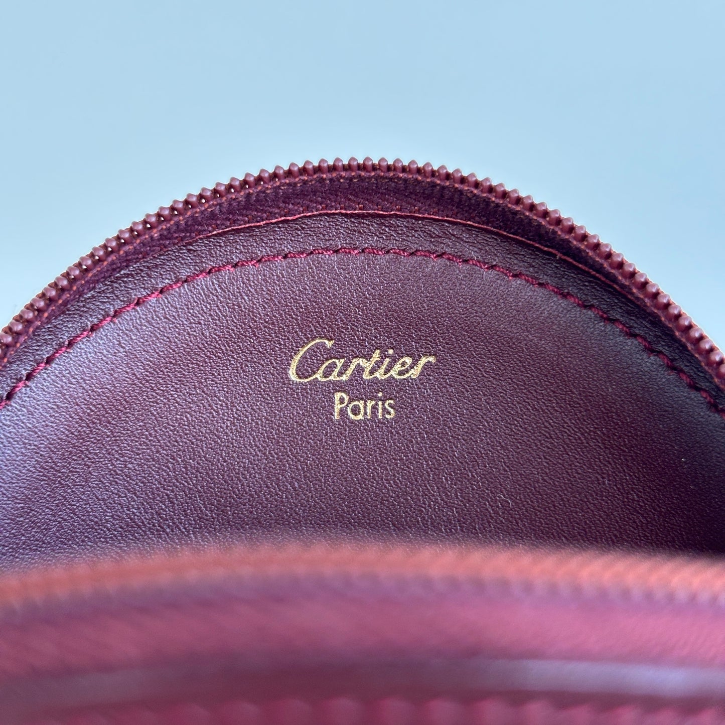 CARTIER Leather Coin Purse Round Burgundy
