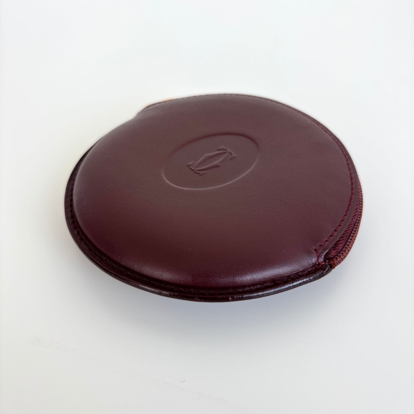 CARTIER Leather Coin Purse Round Burgundy