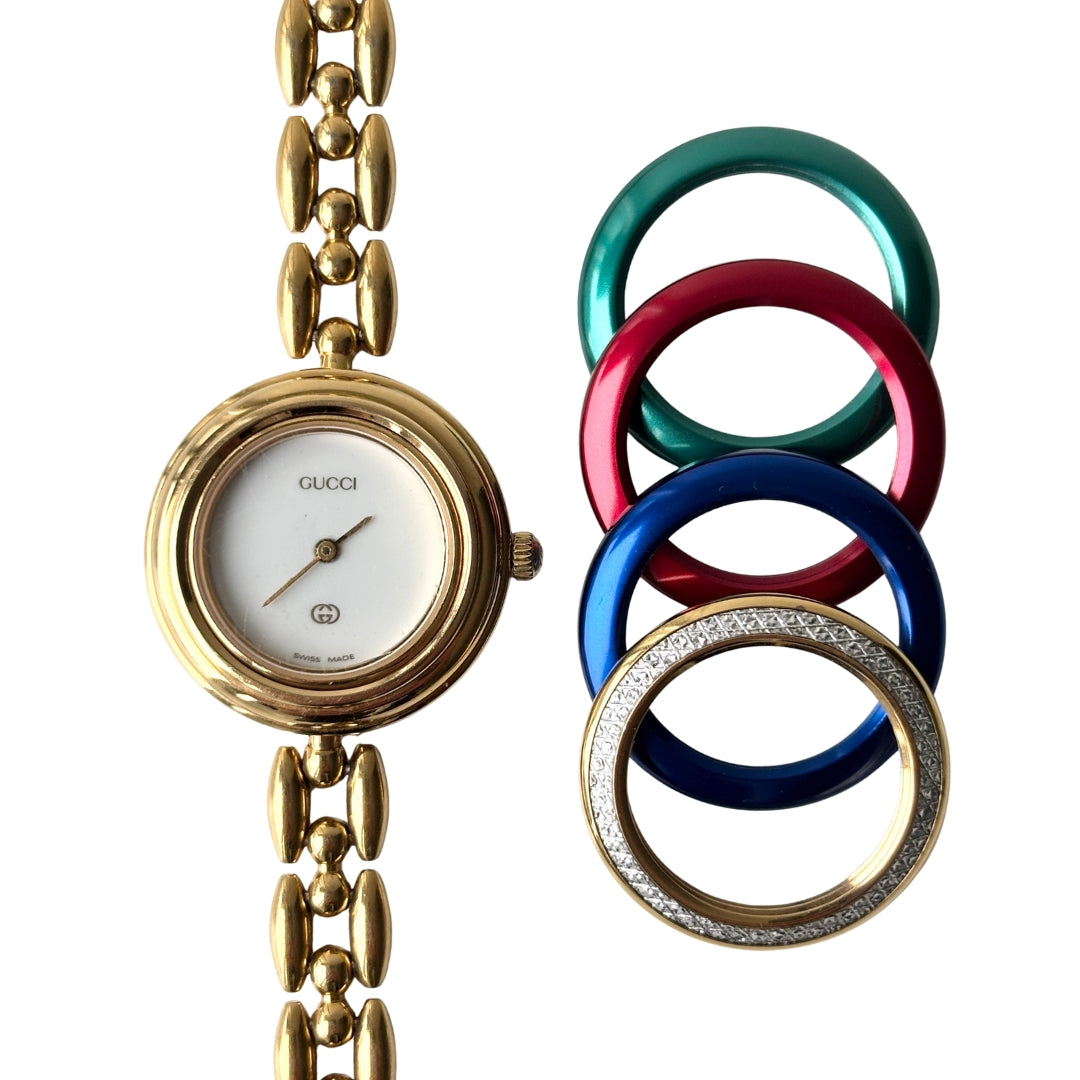 GUCCI Change Bezel Watch Rice Link + 5 Bezels (Rare) – Finer