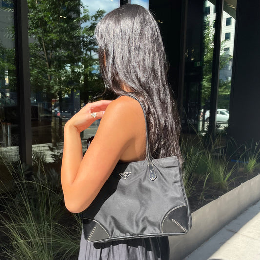 PRADA Nylon Leather Tote Bag