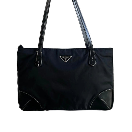PRADA Nylon Leather Tote Bag