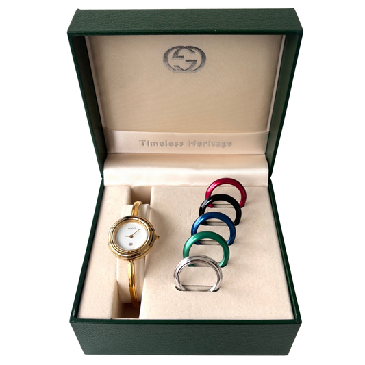 GUCCI Change Bezel Watch Bangle Box Set + 6 Bezels