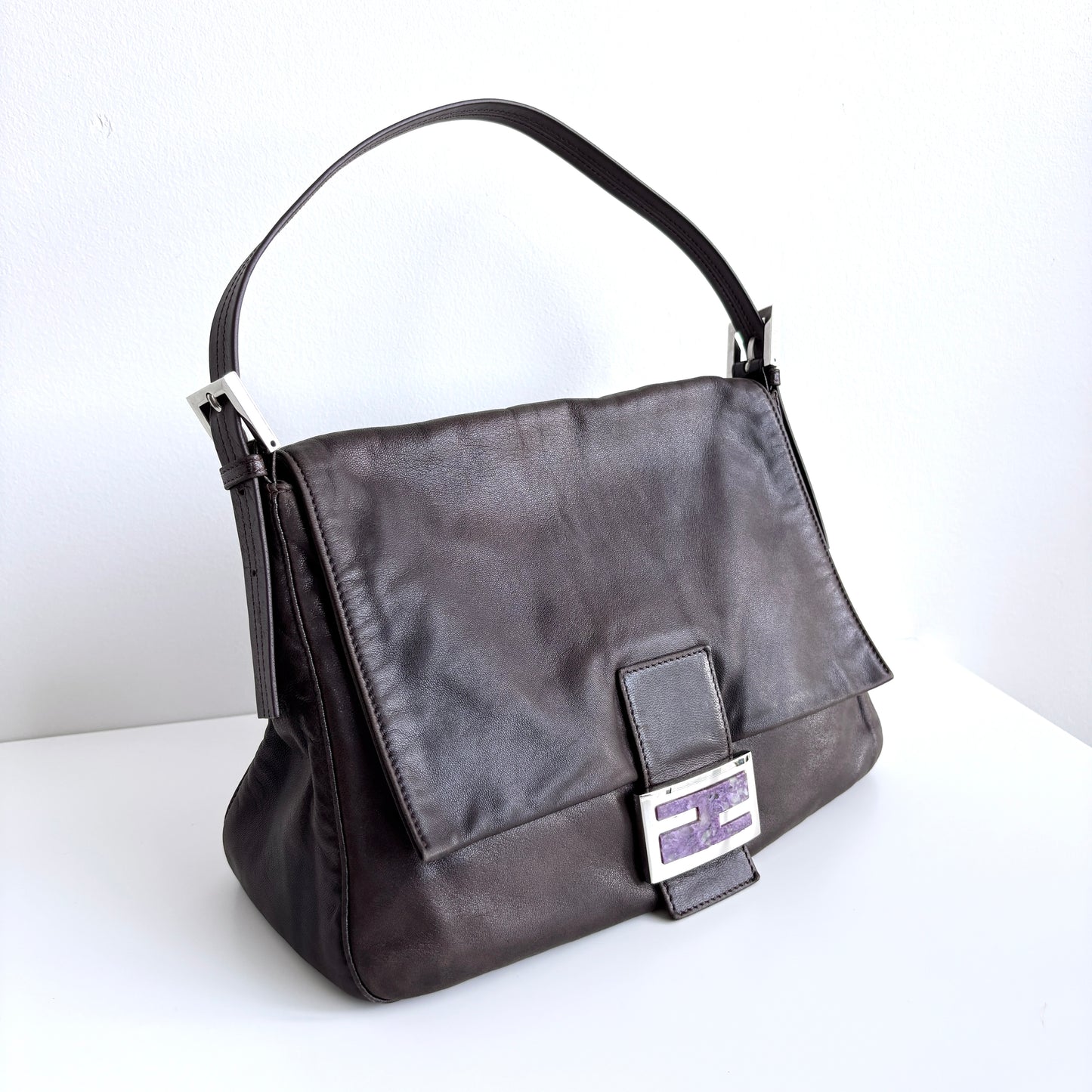 FENDI Lambskin Mamma Baguette Brown