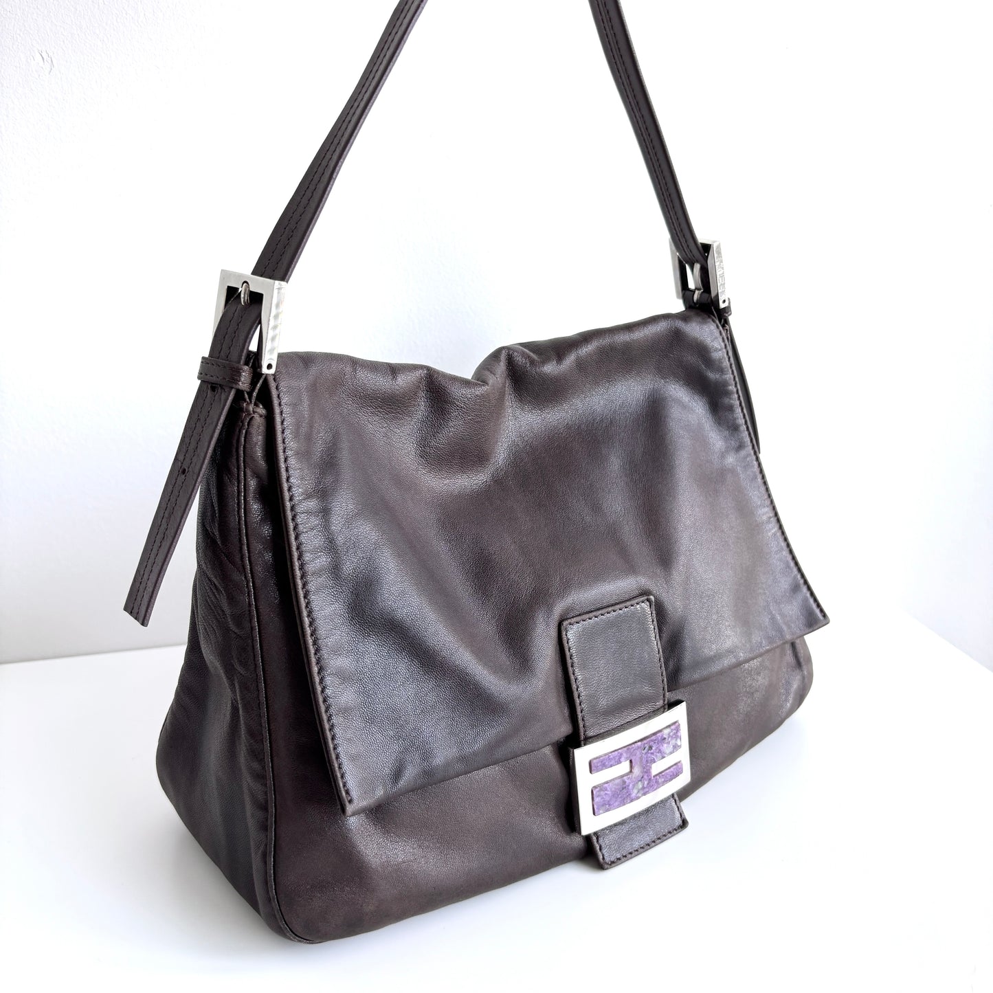 FENDI Lambskin Mamma Baguette Brown