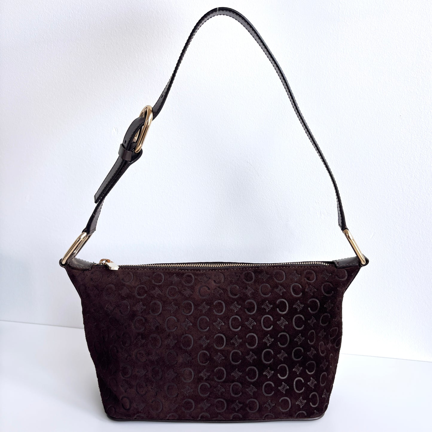 CELINE Macadam Suede Shoulder Bag Brown