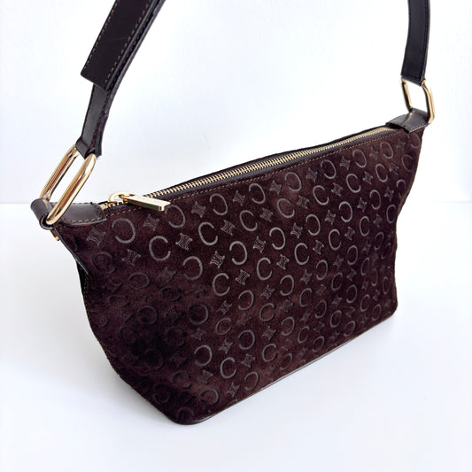 CELINE Macadam Suede Shoulder Bag Brown