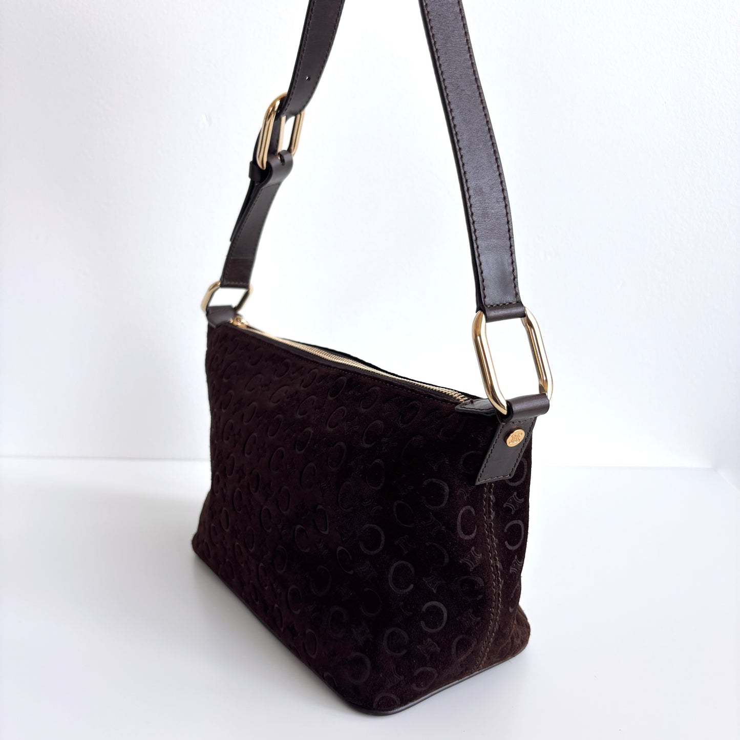 CELINE Macadam Suede Shoulder Bag Brown